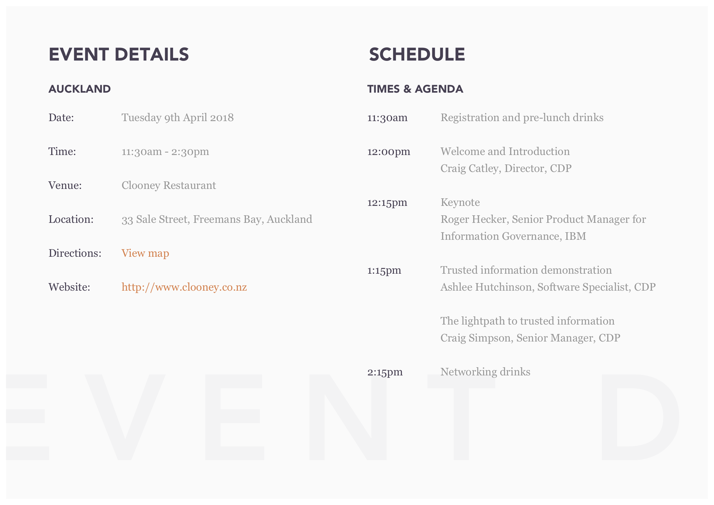 CDP executive lunch invitation event details and schedule