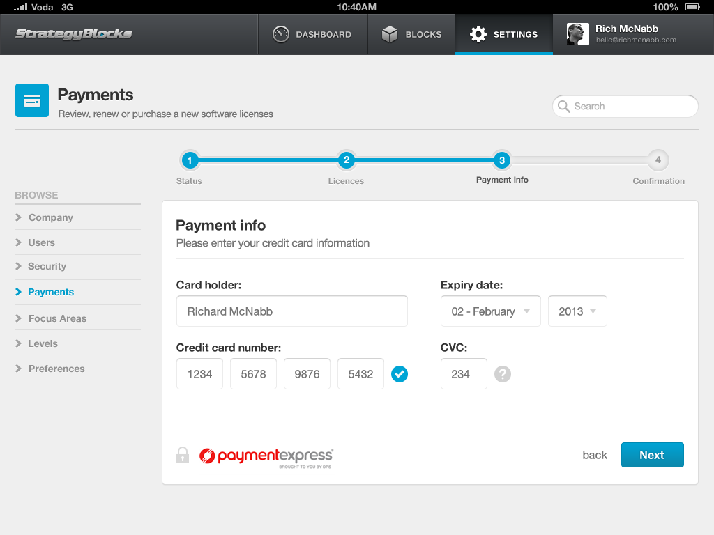 StrategyBlocks iPad app payment steps