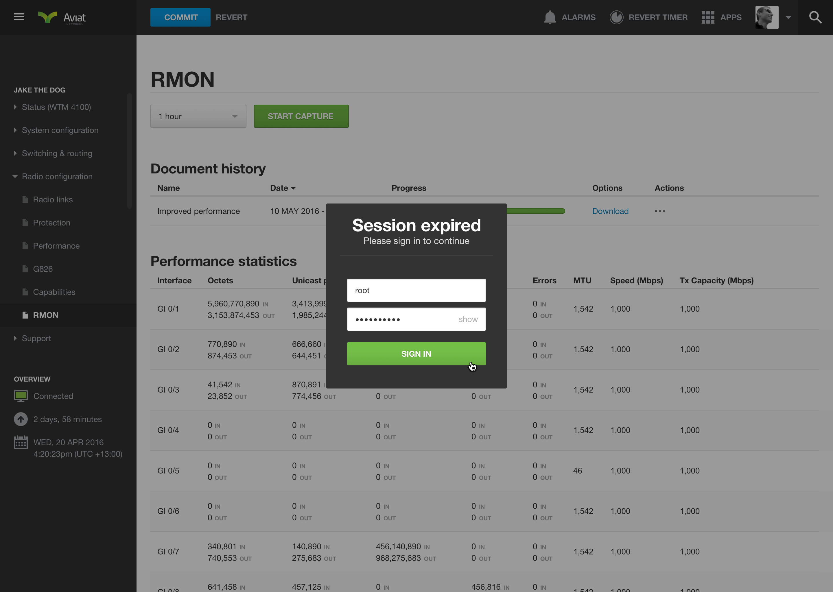 Networking dashboard session expired