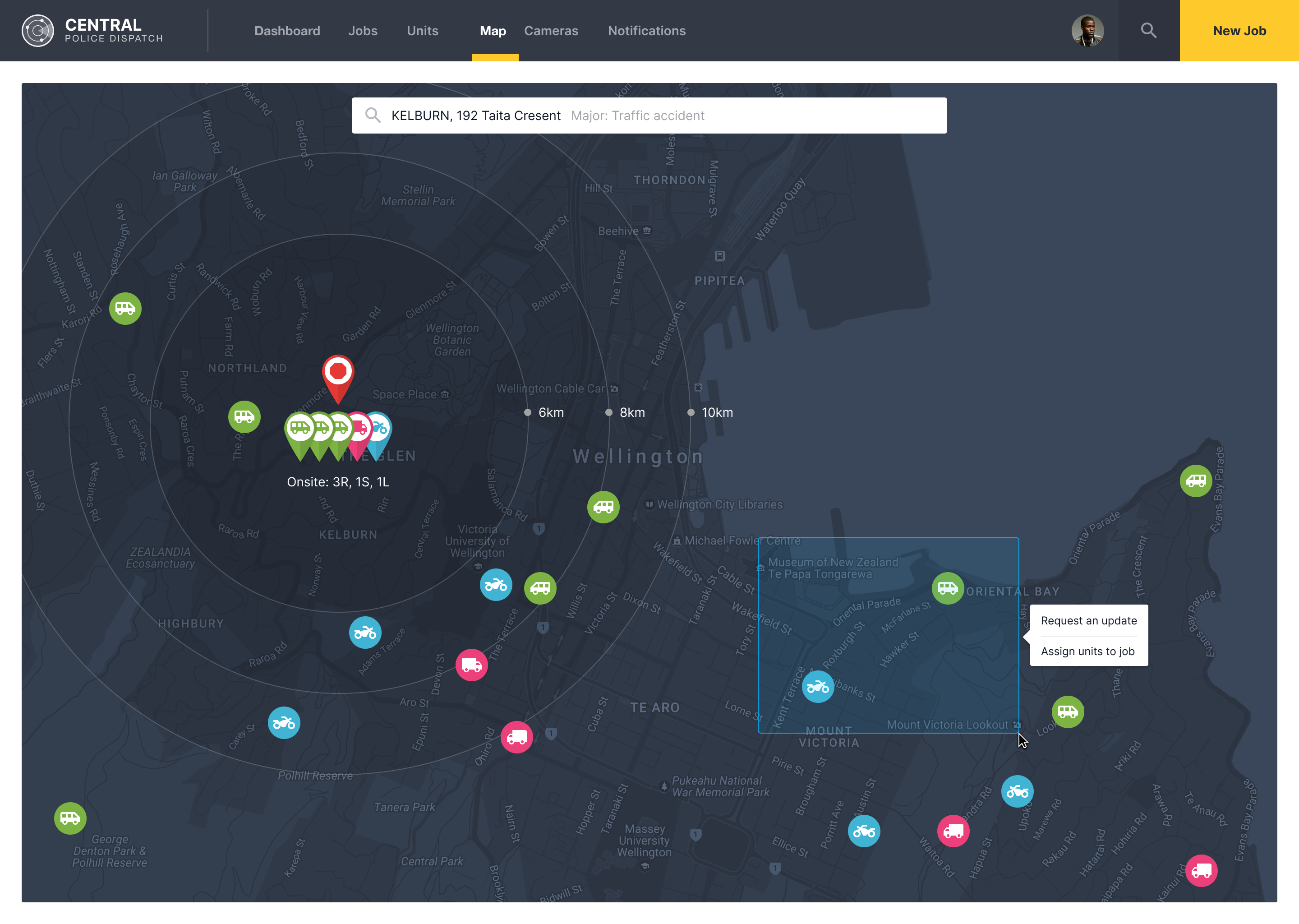 Police dispatch dashboard map