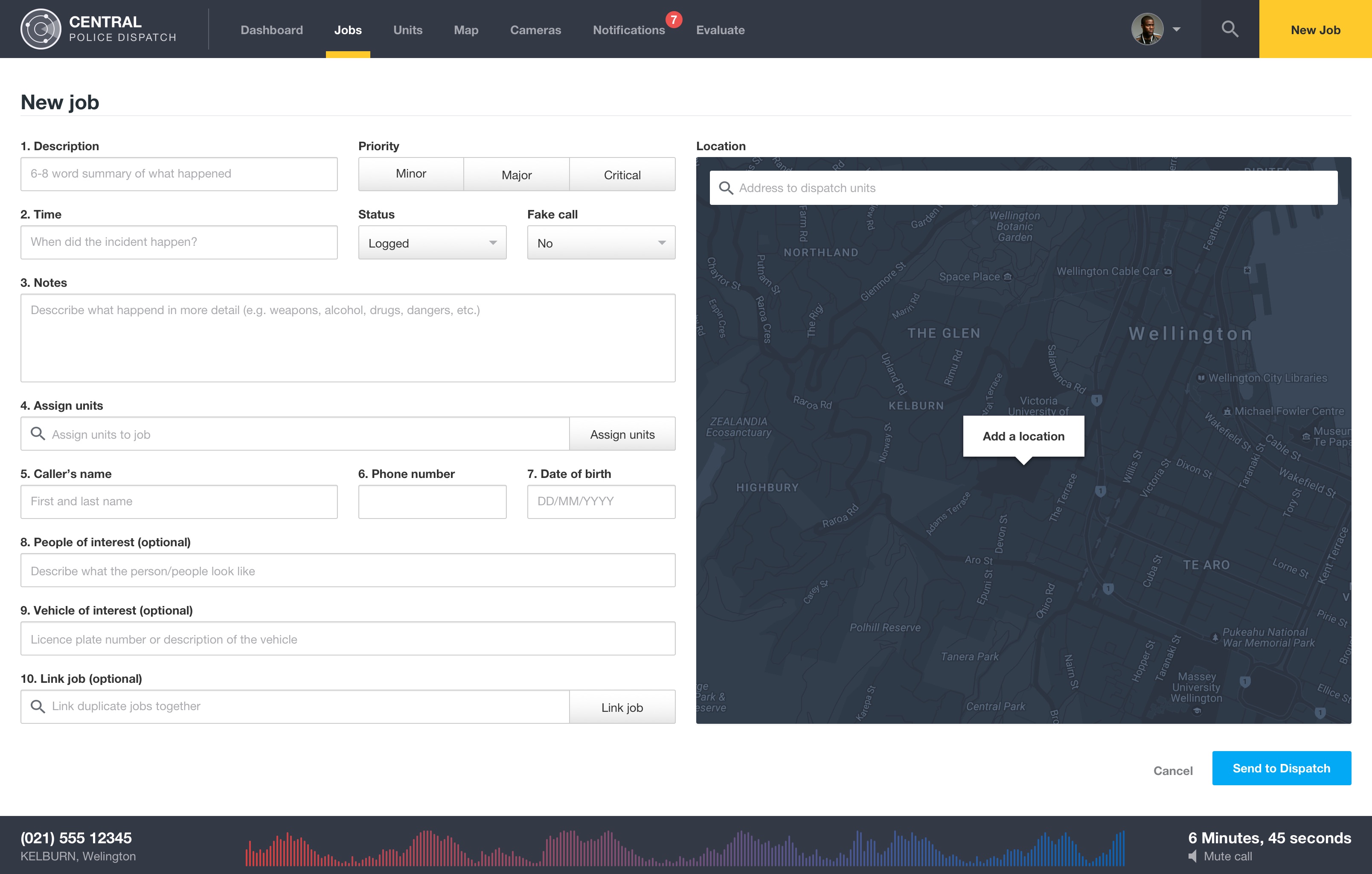 Police dispatch dashboard taking a call