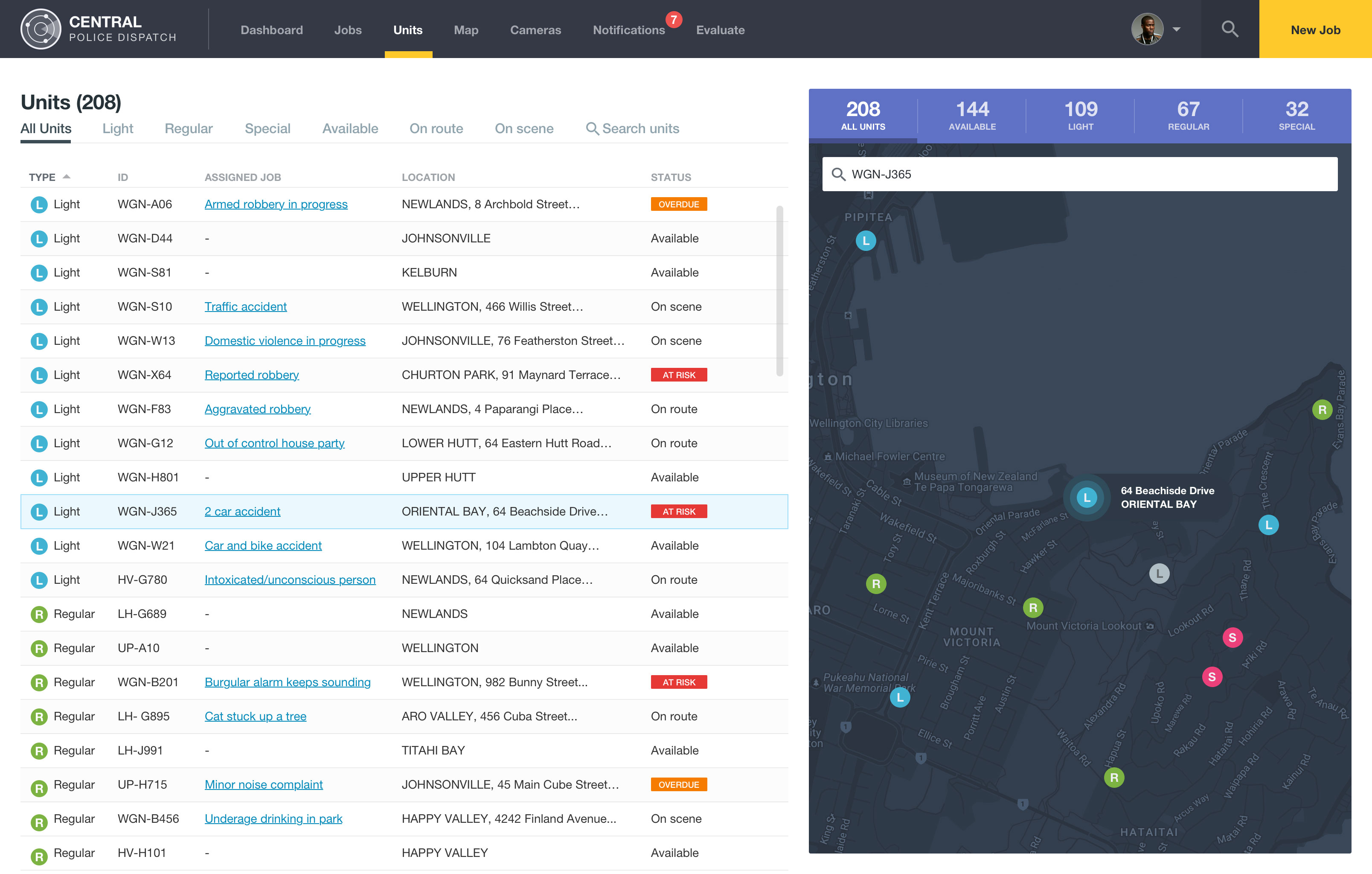 Police dispatch dashboard units