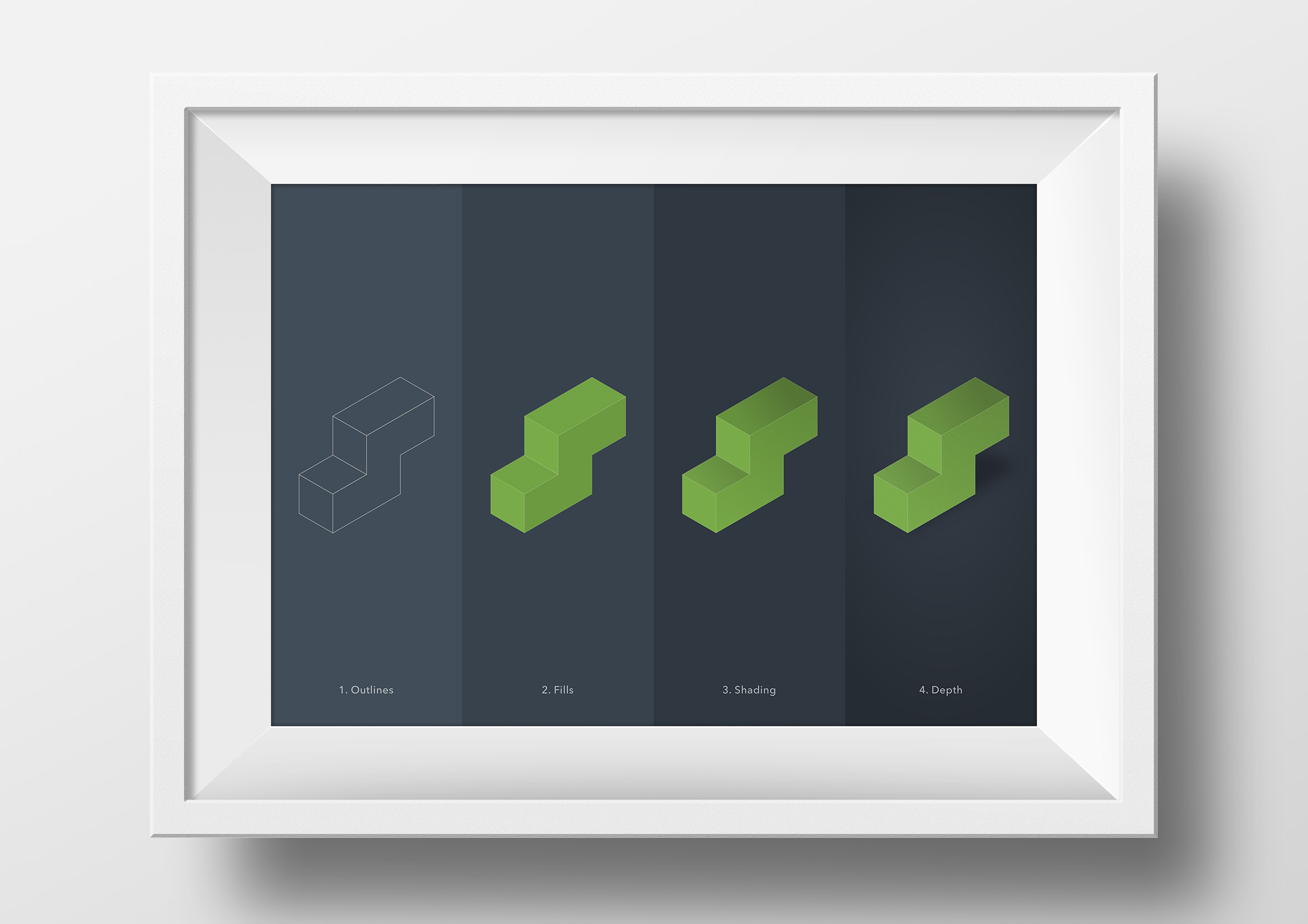 isometric cubes illustration process framed