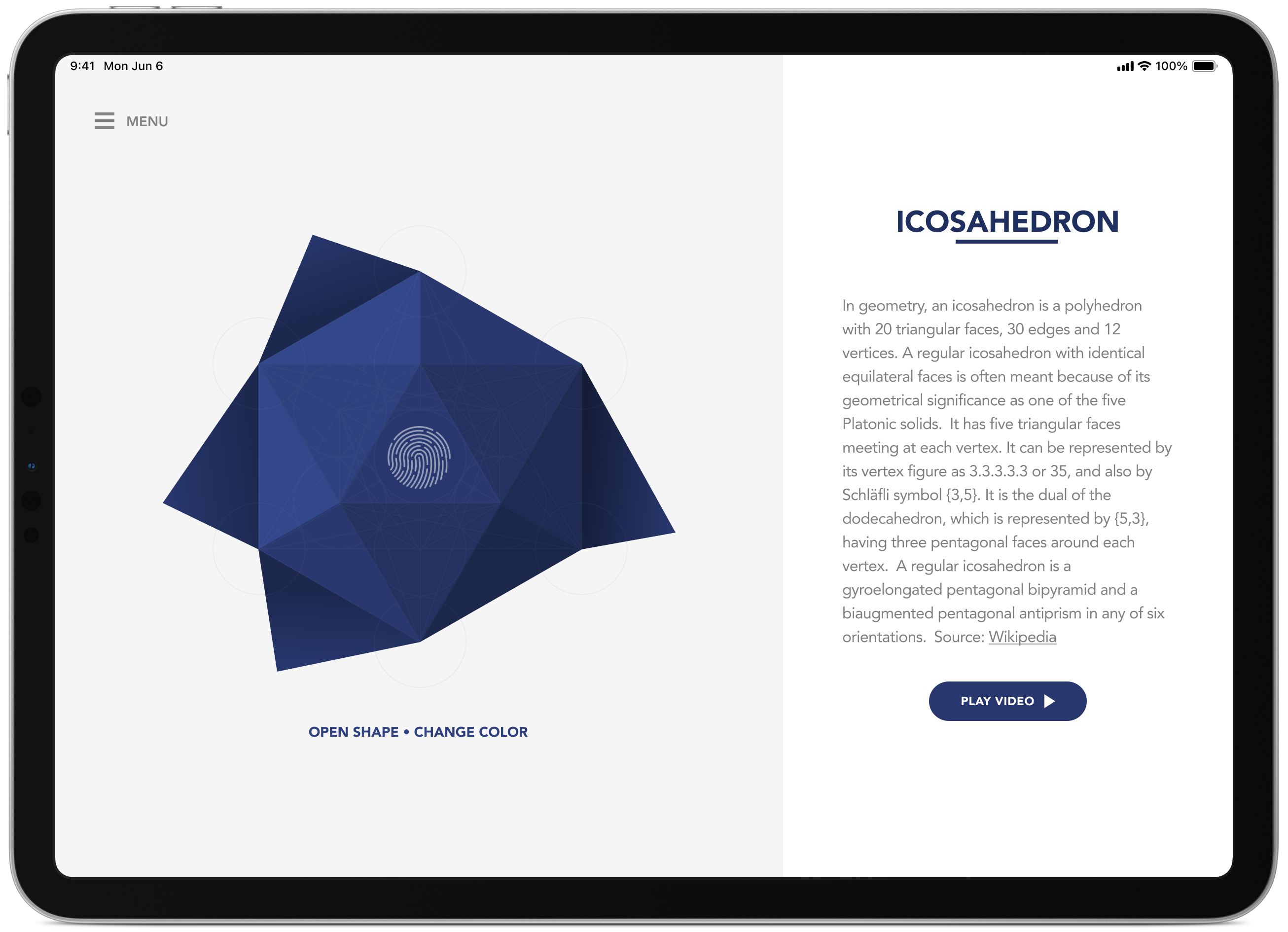 Metatron's cube origami app icosahedron overview