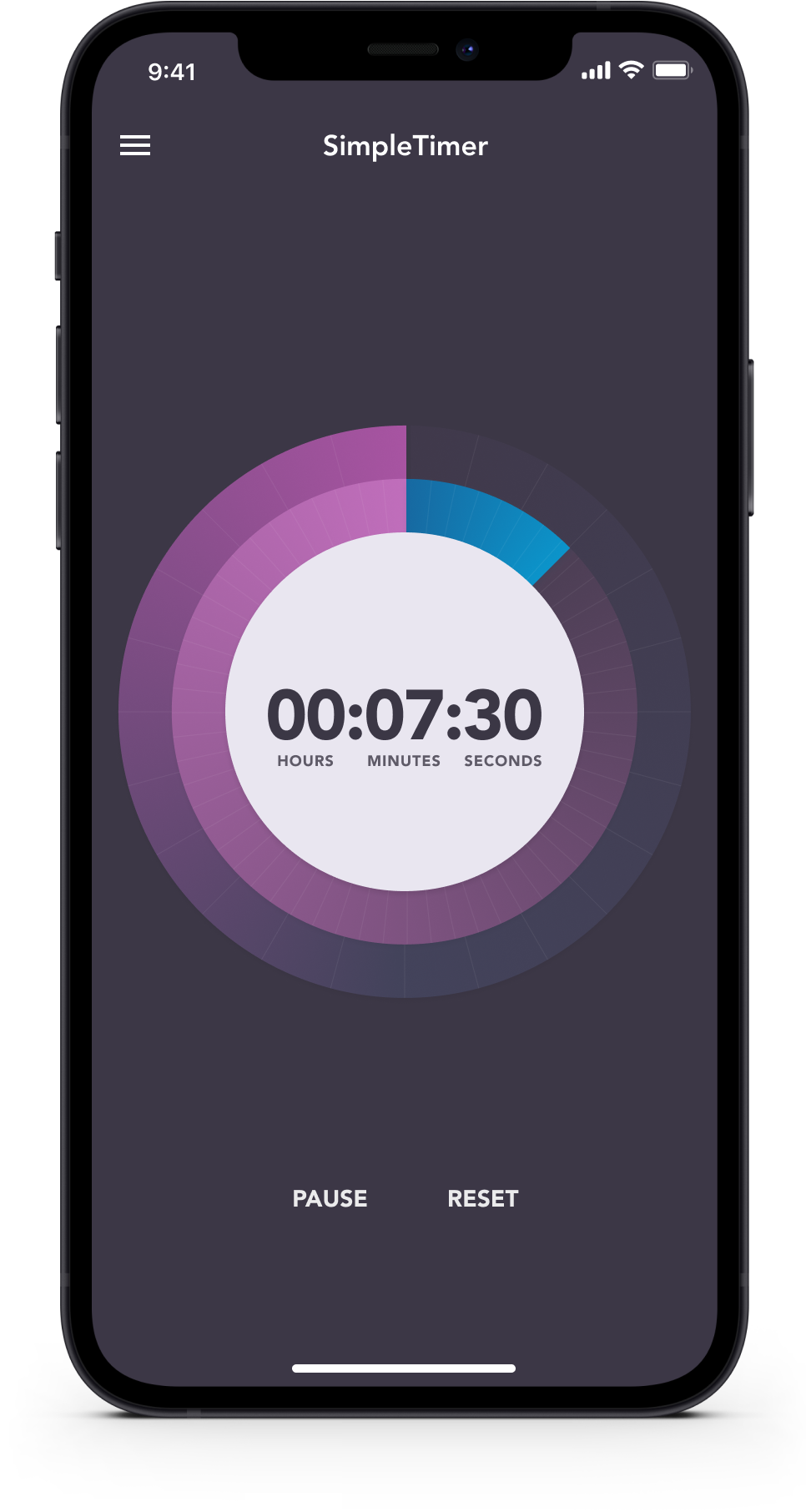 SimpleTimer iPhone app running