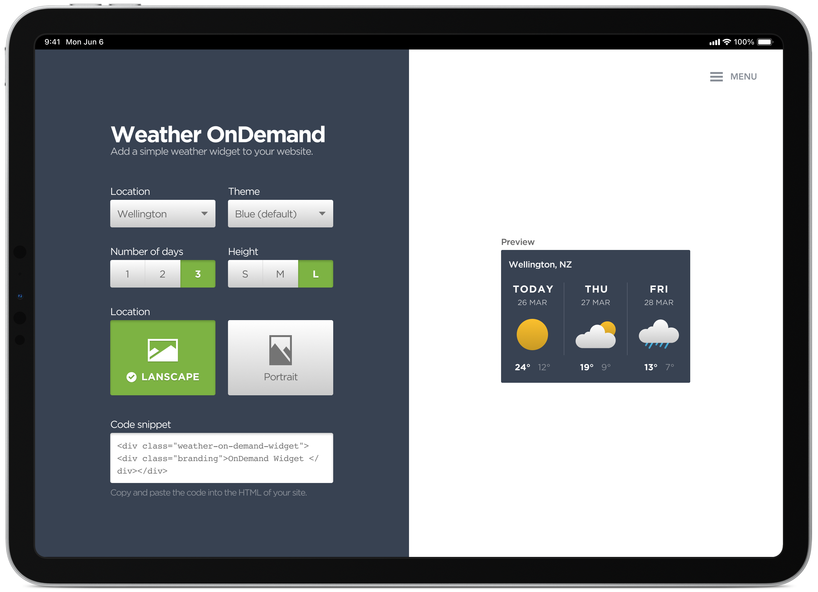 Weather OnDemand dashboard