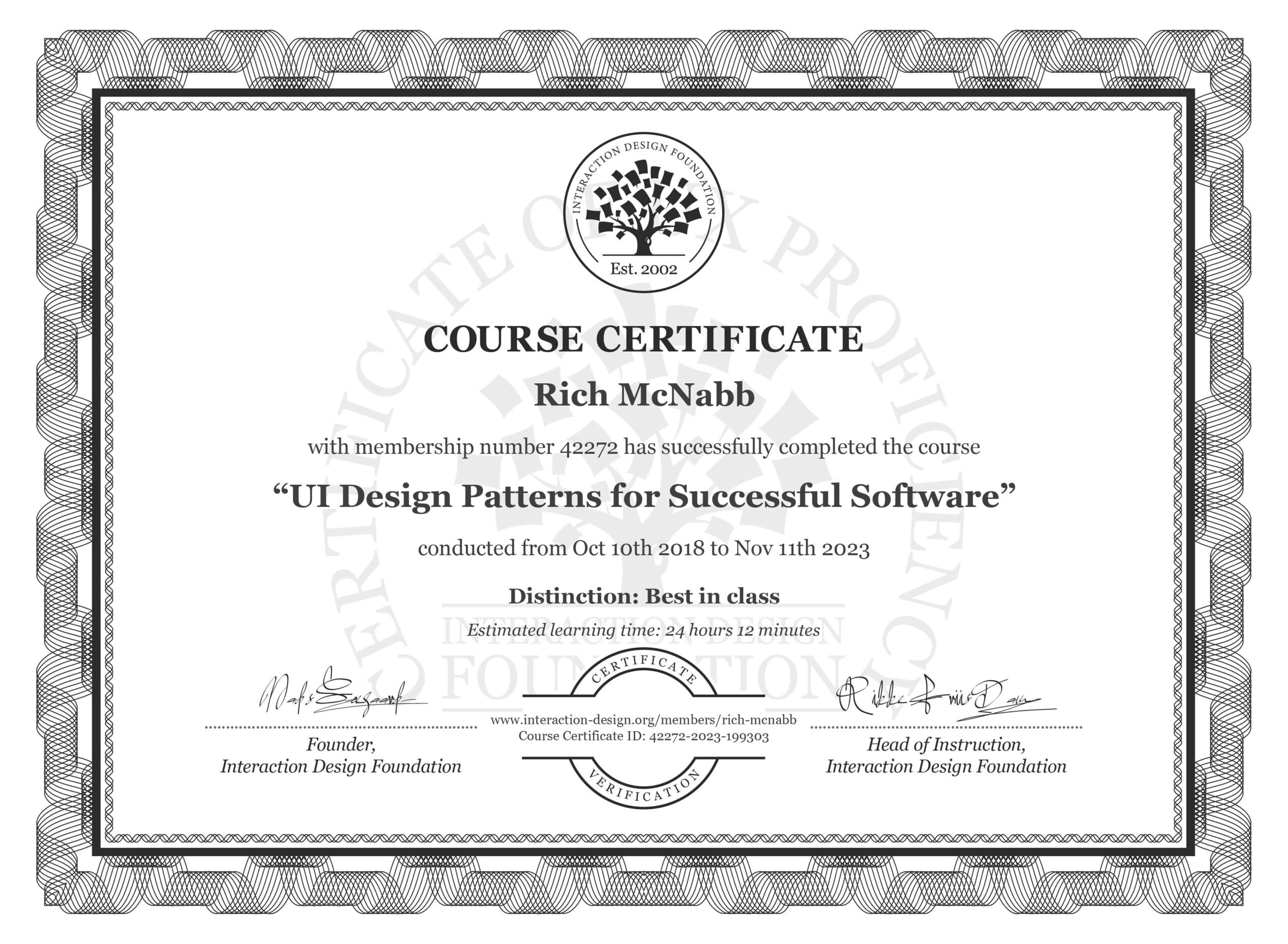 Rich McNabb’s Course Certificate: UI Design Patterns for Successful Software