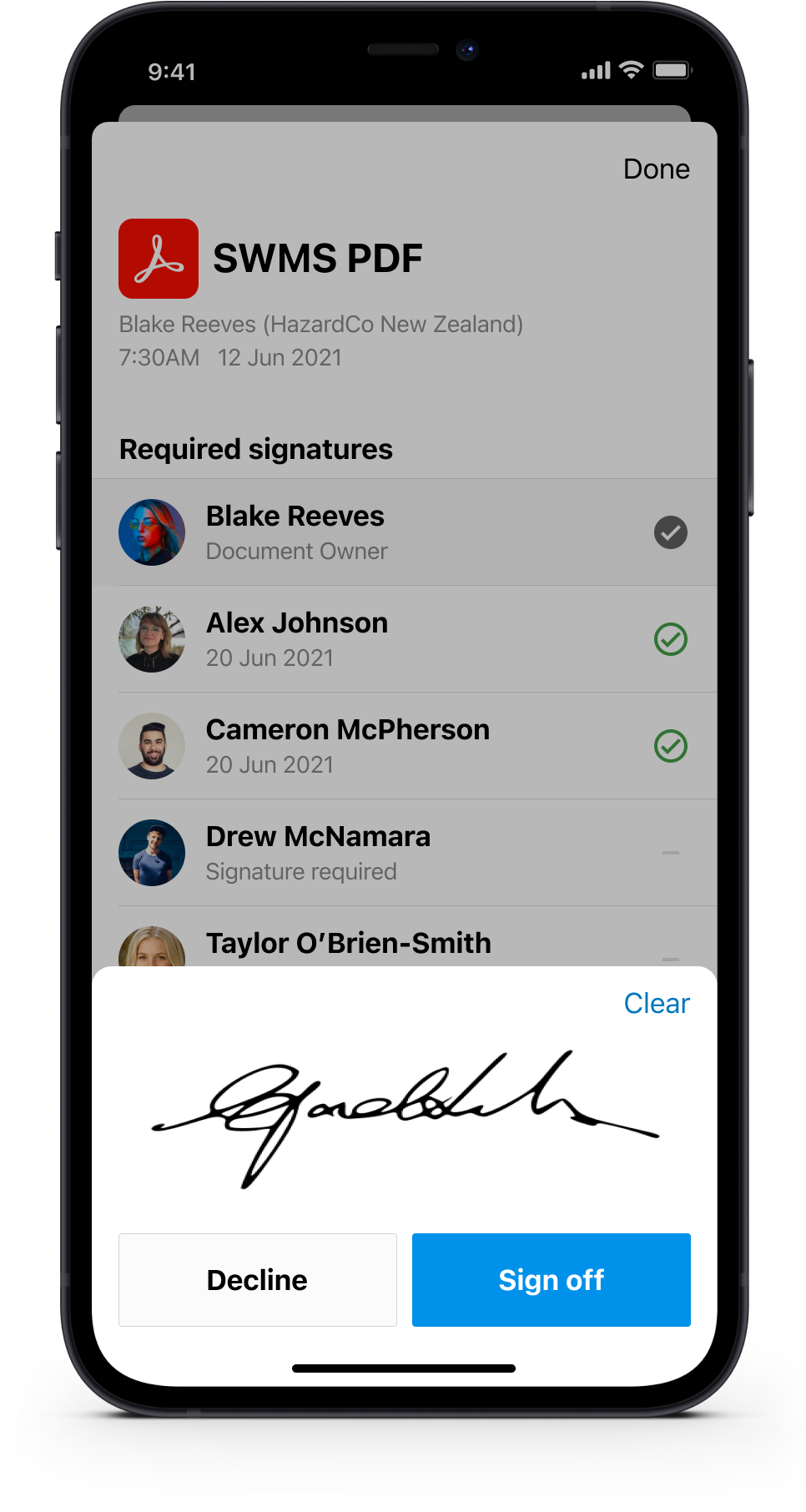 worksite health and safety app signatures draw